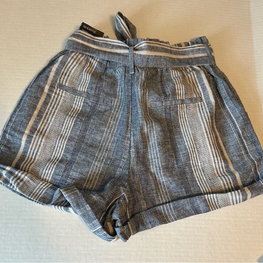 Express “Shortie” high waisted shorts blue/white stripes size medium tie… - Picture 2 of 7